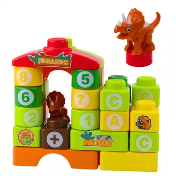 LEAN TOYS Izglītojošie konstruktora klucīši mugursomā Dinozauri Cipari Burti 49 gab.