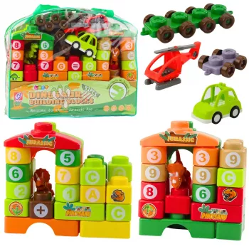 LEAN TOYS Izglītojošie konstruktora klucīši somā Dinozauri Cipari Burti 91 gab.