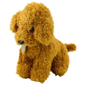 LEAN TOYS Poodle Dog in Velcro Bag, Soft Toy, Light Brown