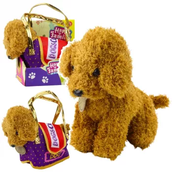 LEAN TOYS Poodle Dog in Velcro Bag, Soft Toy, Light Brown