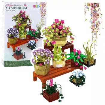LEAN TOYS Construction Blocks Flowers in Pots 7 pcs Two Shelves 1446 pcs
