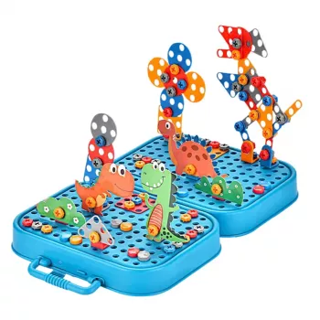 LEAN TOYS DIY Skrūvgriežu komplekts Koferī Dinozauri Bloki 228 gab.