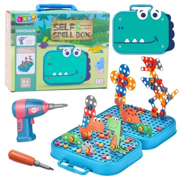 LEAN TOYS DIY Skrūvgriežu komplekts Koferī Dinozauri Bloki 228 gab.
