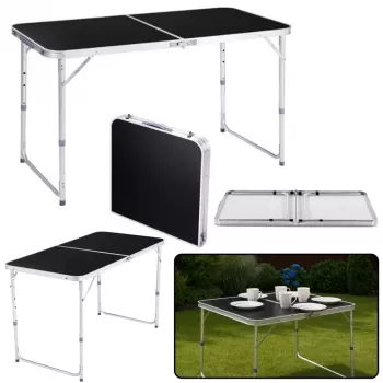 LEAN Folding Camping Table Adjustable Aluminum Black 120x60cm
