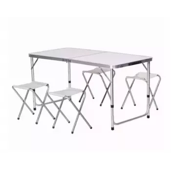LEAN Folding Camping Table Set 4 Chairs Gray