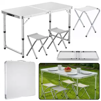 LEAN Folding Camping Table Set 4 Chairs Gray