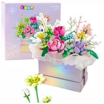 LEAN TOYS Construction Blocks Composition In Box Flower Box Purple LED 706pcs