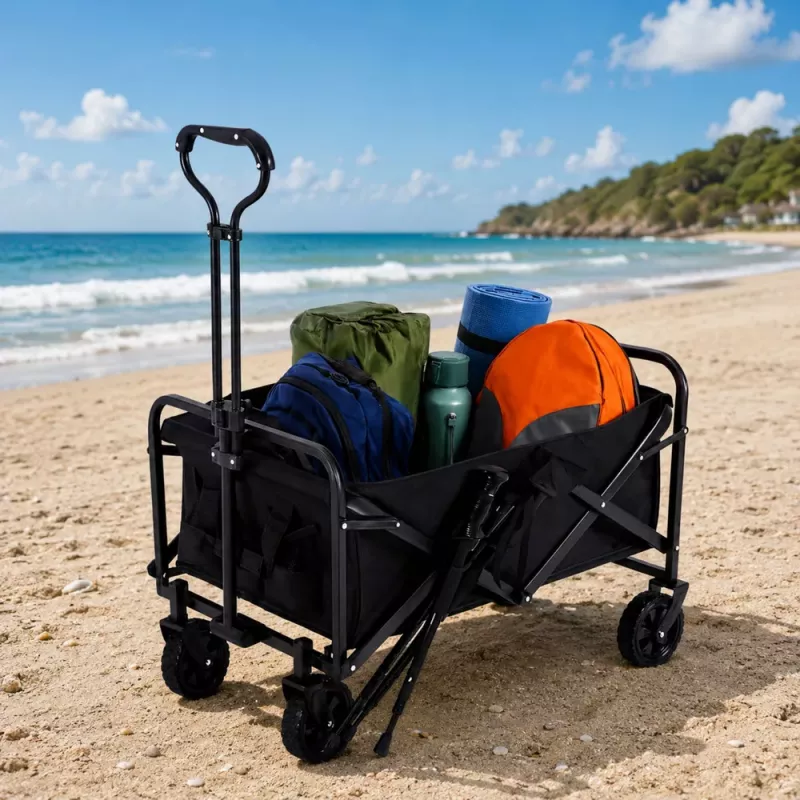 LEAN Salokāms Dārza/Pludmales Transporta Ratiņš Melns 120L