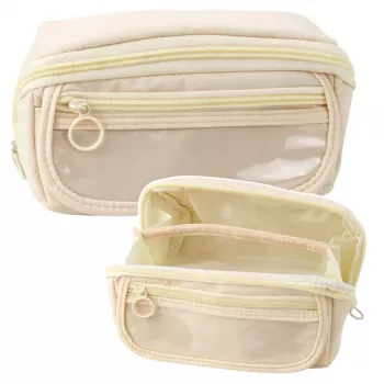 LEAN Pencil Case School Kit, Expandable, Roomy, Cream, Beige, 20x10cm