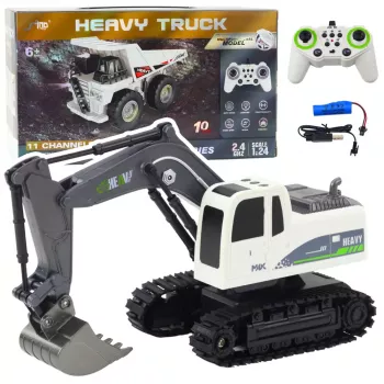 LEAN TOYS Remote Controlled RC Crawler Excavator with Lights and Sounds, White, 1:24 Scale