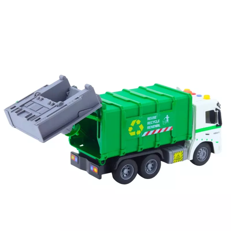 LEAN TOYS Atkritumu Vedējs ar Atkritumu Tvertni, Gaismām un Skaņām, Zaļš, Mērogs 1:16