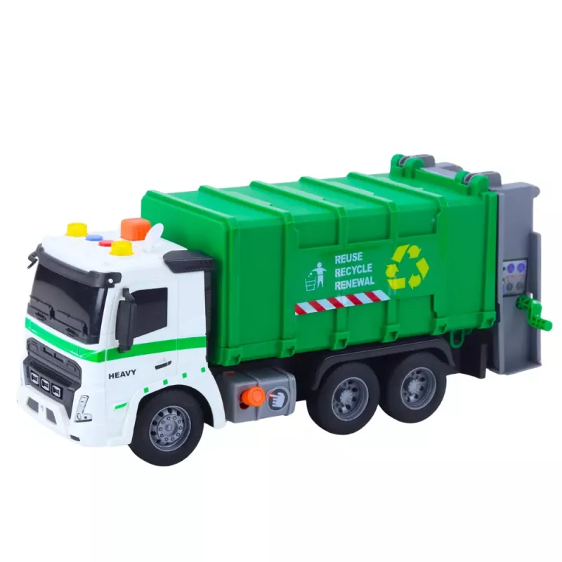 LEAN TOYS Atkritumu Vedējs ar Atkritumu Tvertni, Gaismām un Skaņām, Zaļš, Mērogs 1:16