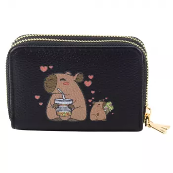 LEAN Two-Compartment Wallet with Card Compartments Kapybara Black 12.5 x 8.5 cm