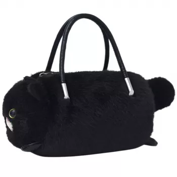 LEAN TOYS Plush Cat-Shaped Handbag with Chain Handles, Black