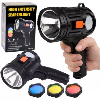 LEAN LED Solar Searchlight Flashlight 6 Modes Powerbank Replaceable Filters 19 cm
