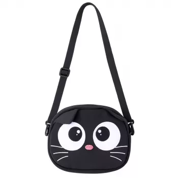 LEAN TOYS Cat Pouch Bag Zippered Pocket Adjustable Strap Black 21 x 16 cm