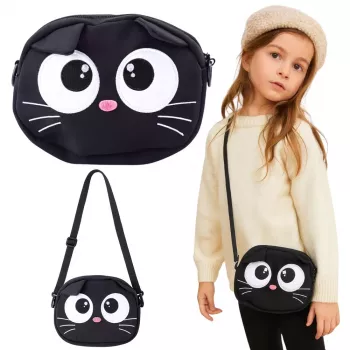 LEAN TOYS Cat Pouch Bag Zippered Pocket Adjustable Strap Black 21 x 16 cm