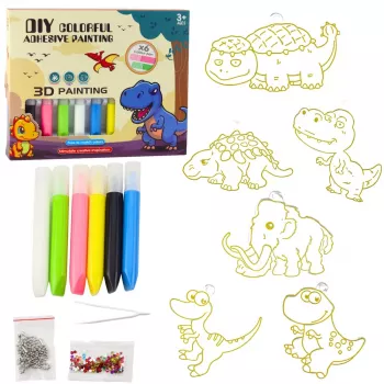 LEAN TOYS DIY Creative Set Stained Glass Keychains Dinosaurs Markers 6 pcs.