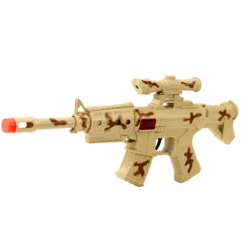 LEAN TOYS Militārais šautenes komplekts ar piederumiem, šāviena skaņu, smilšu krāsā