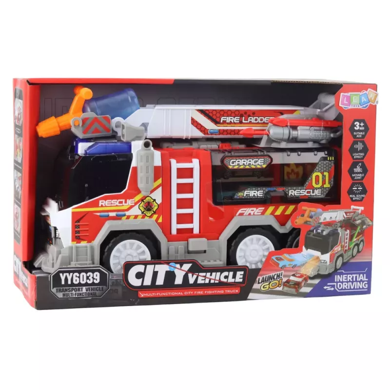 LEAN TOYS Fire Truck Fire Department Drive Moving Elements Lights Sounds