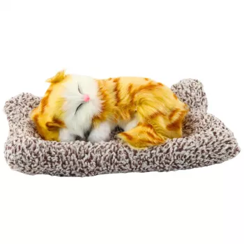 LEAN TOYS Sleeping Ginger Cat on a Pillow Figurine with Fur Bag Sounds