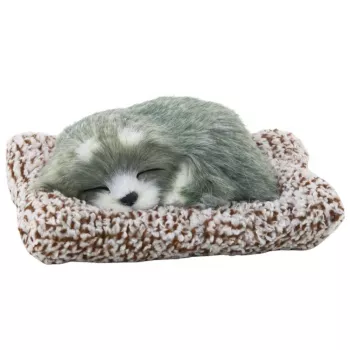 LEAN TOYS Sleeping Husky Dog on a Pillow Figurine with Fur Bag Sounds
