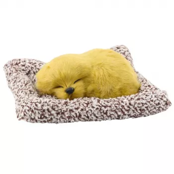 LEAN TOYS Sleeping Labrador on a Pillow Figurine with Fur Transparent Bag Sounds