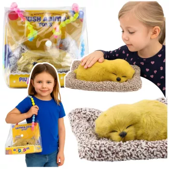 LEAN TOYS Sleeping Labrador on a Pillow Figurine with Fur Transparent Bag Sounds