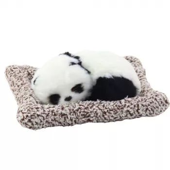 LEAN TOYS Sleeping Panda on a Pillow Figurine with Fur and Transparent Bag