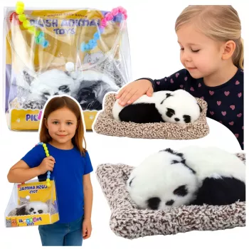 LEAN TOYS Sleeping Panda on a Pillow Figurine with Fur and Transparent Bag
