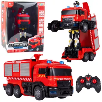 LEAN TOYS Firefighter Robot Car 2 in 1 Remote Controlled RC Lights Sounds Water