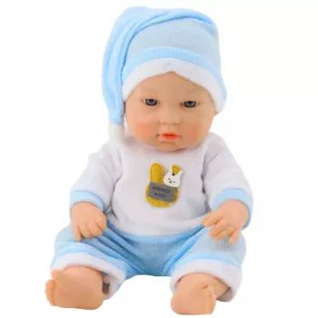 LEAN TOYS Baby Doll in Blue Pajamas, Hat, Movable Arms and Legs, 30cm