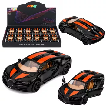 LEAN TOYS Car Metal Sports Car Lights Sound Pull-Back Drive Black 1:32