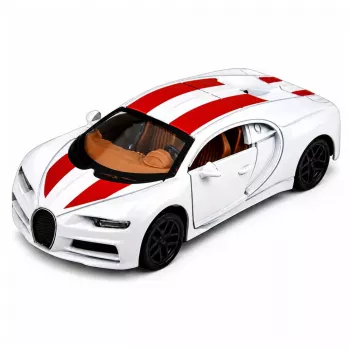 LEAN TOYS Metāla sporta auto ar gaismām un skaņu, atpakaļgaitas piedziņa, balts 1:32