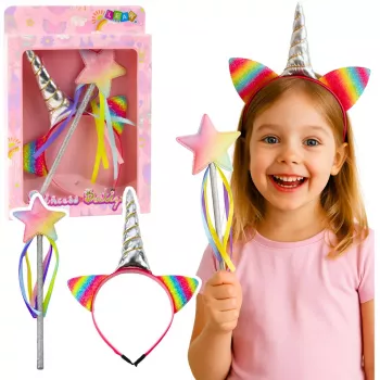 LEAN TOYS Unicorn Horn Ears Wand Hairband Set