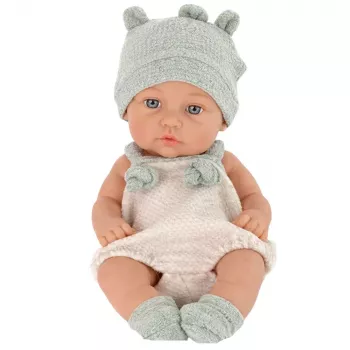 LEAN TOYS Baby Doll, Gray Outfit, Hat, Bib, 18 cm