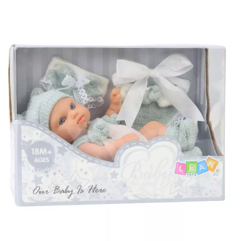LEAN TOYS Baby Doll, Gray Outfit, Hat, Bib, 18 cm