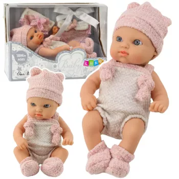 LEAN TOYS Baby Doll, Pink Outfit, Hat, Bib, 18 cm