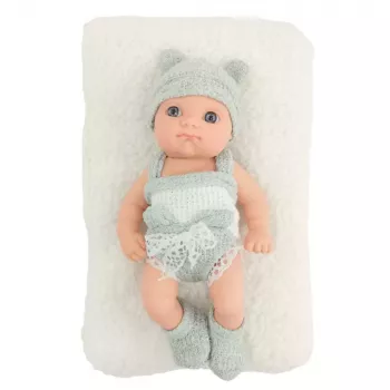 LEAN TOYS Baby Doll with Blanket, White and Gray Outfit, Hat, 18 cm