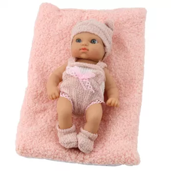 LEAN TOYS Baby Doll ar Segu, Baltas un Rozas Drēbes, Cepurīte, 18 cm