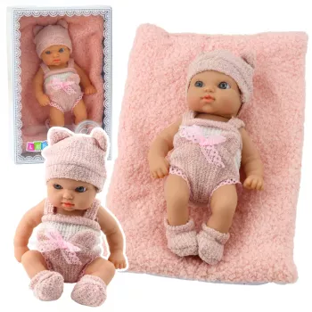LEAN TOYS Baby Doll ar Segu, Baltas un Rozas Drēbes, Cepurīte, 18 cm