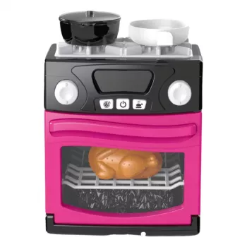LEAN TOYS Play Kitchen ar Cepeškrāsni, Pārtiku, Gaismām, Skaņām, Rozā