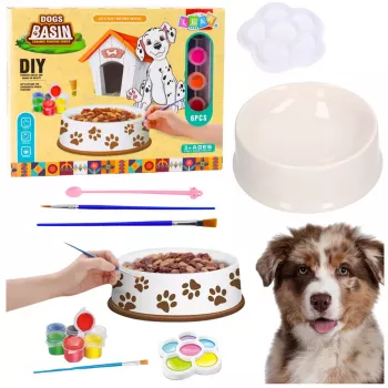 LEAN TOYS Creative Set Dog Bowl For Painting Paints Brushes DIY 6 pcs