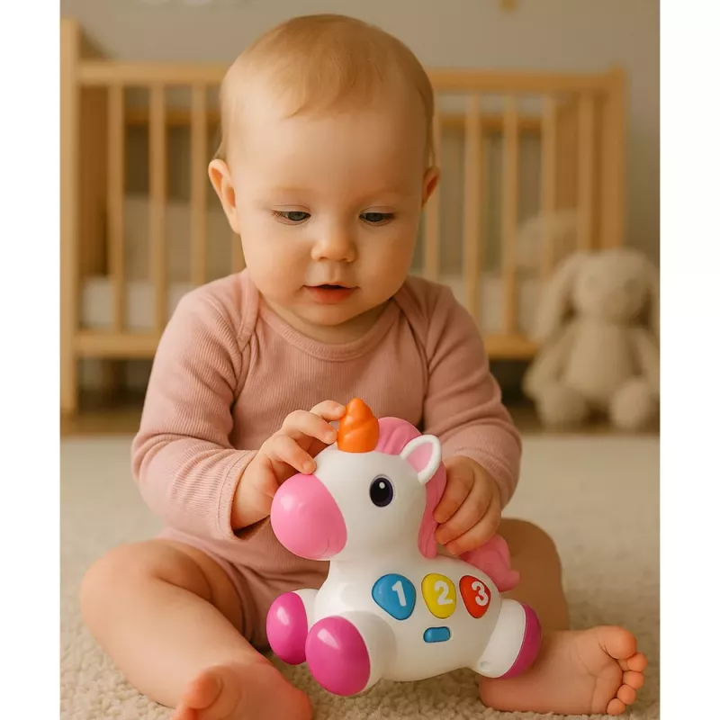 LEAN TOYS Interactive Toy for Toddlers Unicorn on Wheels Lights and Sounds