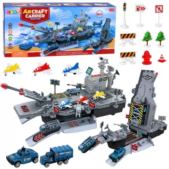 LEAN TOYS Military Set Aircraft Carrier Military Base Fighters Vehicles Lights Sound
