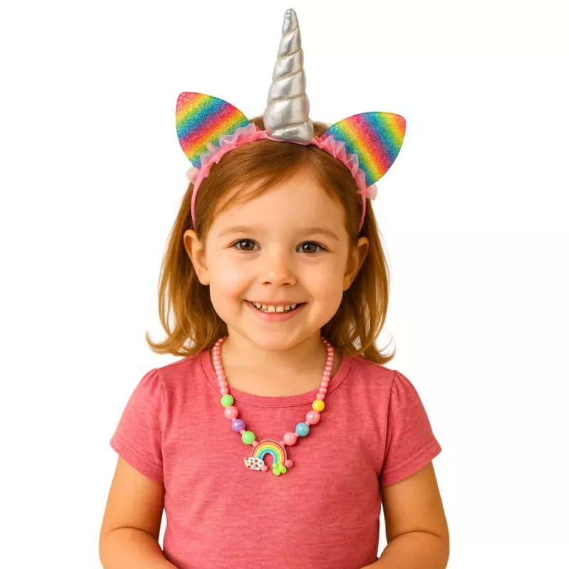 LEAN TOYS Unicorn Costume Accessory Set - Headband, Ears, Horn, Necklace, Colorful