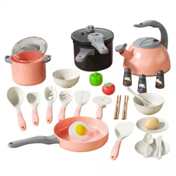 LEAN TOYS Kitchen Set Pots Cooking Accessories Food Pink 32 pcs.