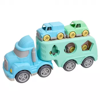 LEAN TOYS Truck Tow Truck Educational Sorter With Cars Blocks Pastel BIO Plastic