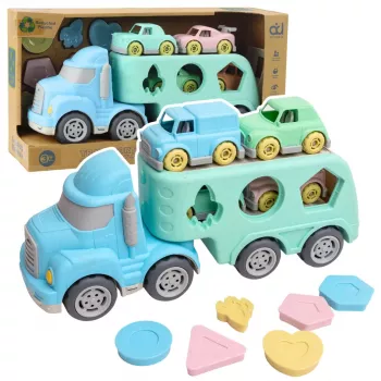 LEAN TOYS Truck Tow Truck Educational Sorter With Cars Blocks Pastel BIO Plastic
