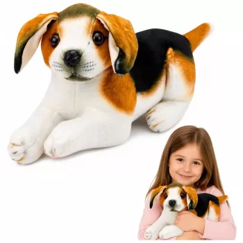 LEAN TOYS Plush Beagle Dog, Stuffed Animal, Soft Dog, 25 cm